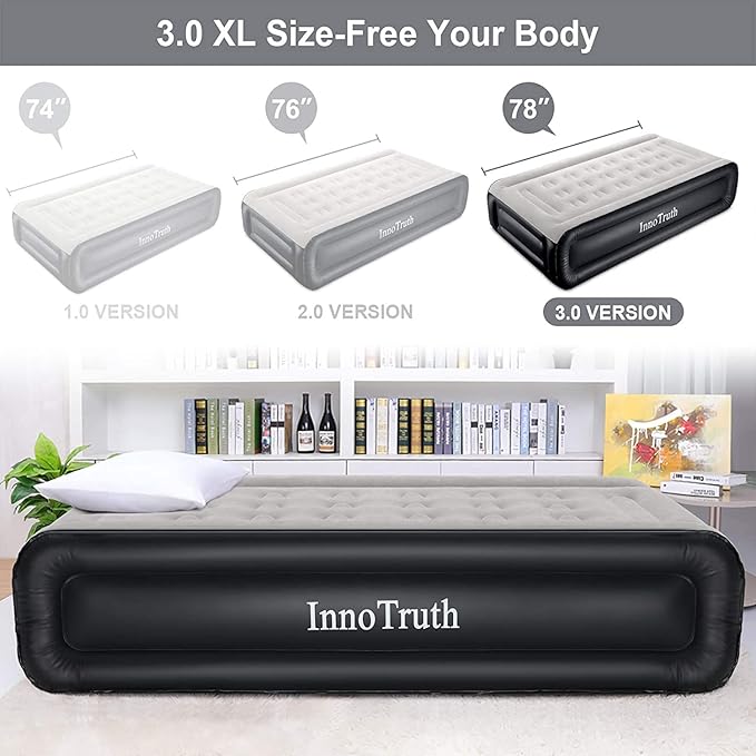 InnoTruth Raised Air Mattress with Built-in Pump,18in Elevated Inflatable Mattress with Carrying Bag for Home and Camping, Twin Size Blow Up Bed,Black