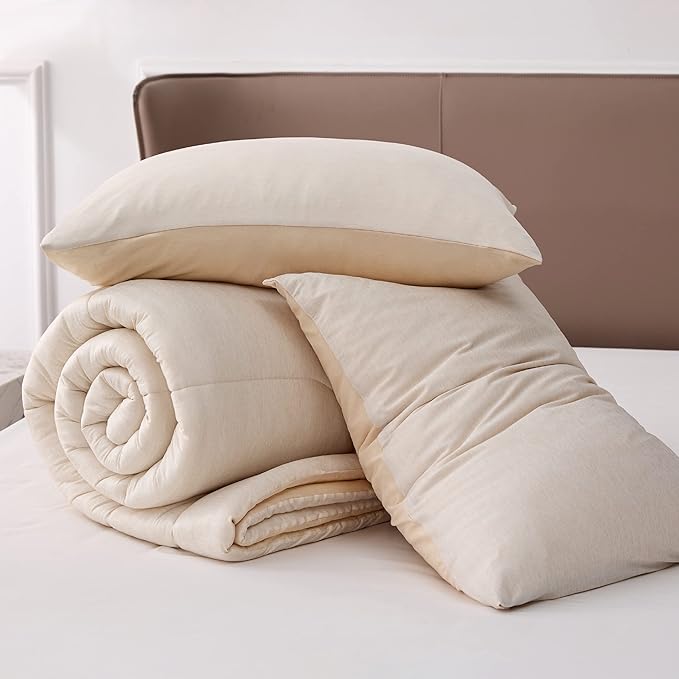 Bedsure Queen Comforter Set - Cooling and Warm Bed Set, Beige Reversible All Season Cooling Comforter, 3 Pieces, 1 Queen Size Comforter (88"x88") and 2 Pillow Cases (20"x26")