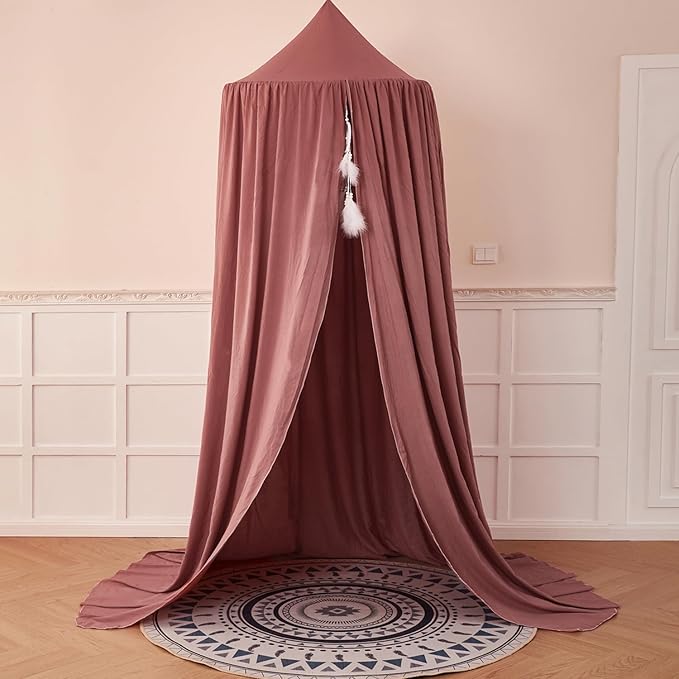dix-rainbow Princess Decor Canopy for Kids Bed, Soft and Durable Bed Canopy for Girls Room Tent Canopy Dreamy Mosquito Net Bedding, Children Reading Nook Canopies Indoor(Red Bean)