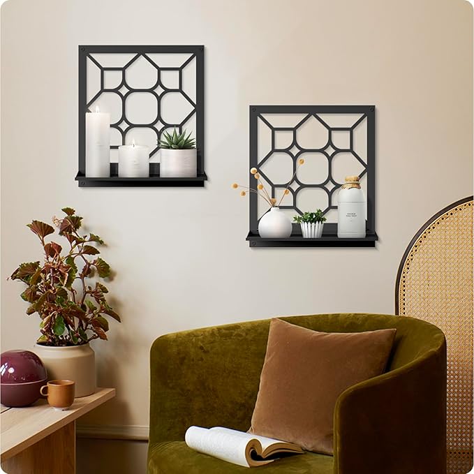Classical Candle Wall Sconce, Black Bathroom Wall Decor, Farmhouse Wall Art for Living Room Bedroom Bathroom (2 Pack 11.8 x 13 in)