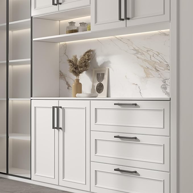 goldenwarm 60 Pack 11-1/3 Inch Black Cabinet Handles Matte Black Drawer Pulls Stainless Steel Cabinets Hardware Square Bar Modern for Kitchen Bathroom Cupboard