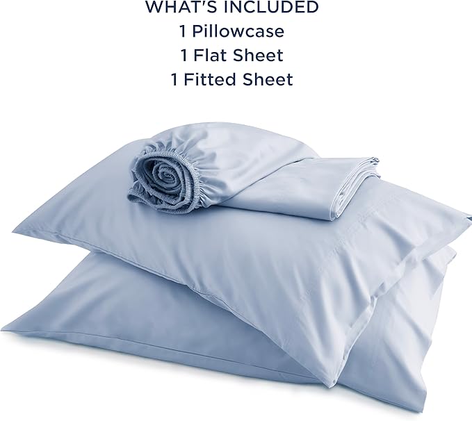 Bedsure Cooling Sheets Twin, Rayon Derived from Bamboo, Breathable & Soft Twin Sheets Set, Deep Pocket Up to 16 Inches, Hotel Luxury Silky Bedding for Hot Sleepers, Dusty Blue