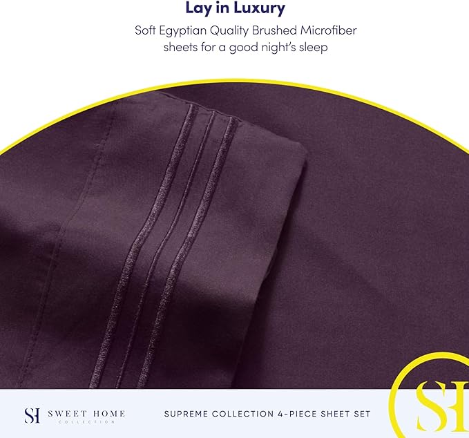 King Size Sheets - Breathable Luxury Bed Sheets with Full Elastic & Secure Corner Straps Built In - 1800 Supreme Collection Extra Soft Deep Pocket Bedding Set, Sheet Set, King, Purple