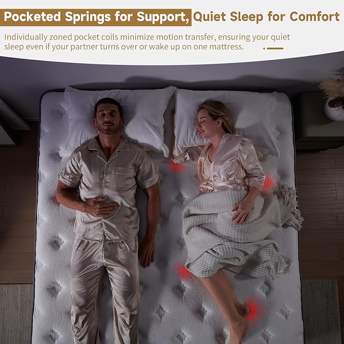 Queen Size Mattress 12 Inch, Hybrid Memory Foam Mattress with Zoned Pocket Coils Support and Motion Isolation Design, Strengthen Edge Support,CertiPUR-US Certified, Medium Firm in a Box