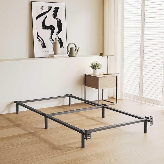 Twin XL Size Bed Frame, 7 Inch Metal Basics Bed Frame,Low Profile Base for Box Spring, 6-Leg Support, Noise-Free, Easy Assembly, Black