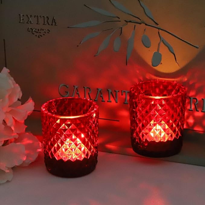 Woho Candle Holders for Votive Candles/Tealight Candles, Votive Candle Holder for Boho Home Decor, Glass Tea Lights Candle Holder for Wedding Party Christmas(24, Red
