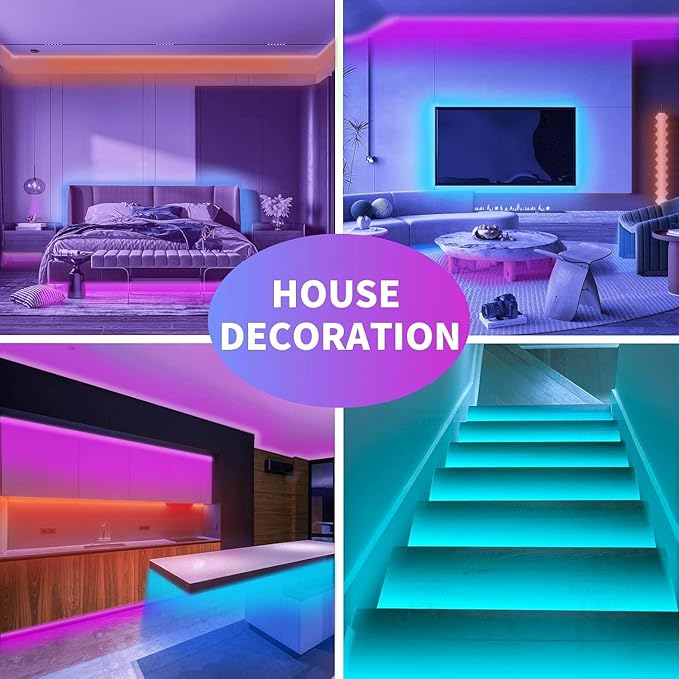 KSIPZE Led Lights for Bedroom 50ft Led Strip Lights with Remote RGB Color Changing Music Sync Bluetooth Smart App Control for Room Bedroom Lighting Flexible Home Décor