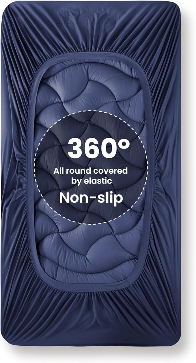 SLEEP ZONE Cooling Twin Mattress Topper, Premium Zoned Cool Mattress Pad Cover, Padded Mattress Protector Breathable Washable, Deep Pocket 8-21" (Navy, Twin)