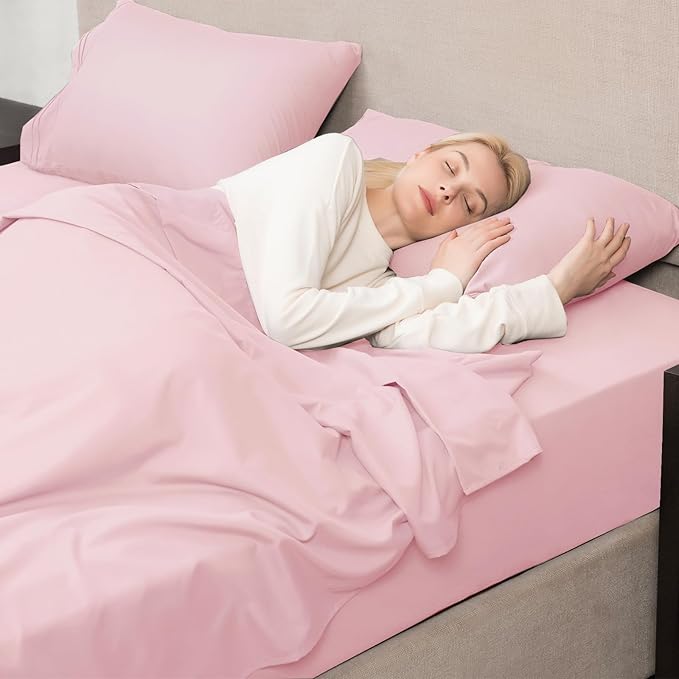 Mejoroom California King Size Sheet Set - Soft Microfiber Bed Sheets,Deep Pocket Fitted Sheet, Breathable, Wrinkle & Fade Resistant - 4 Piece (California King, Blush Pink)