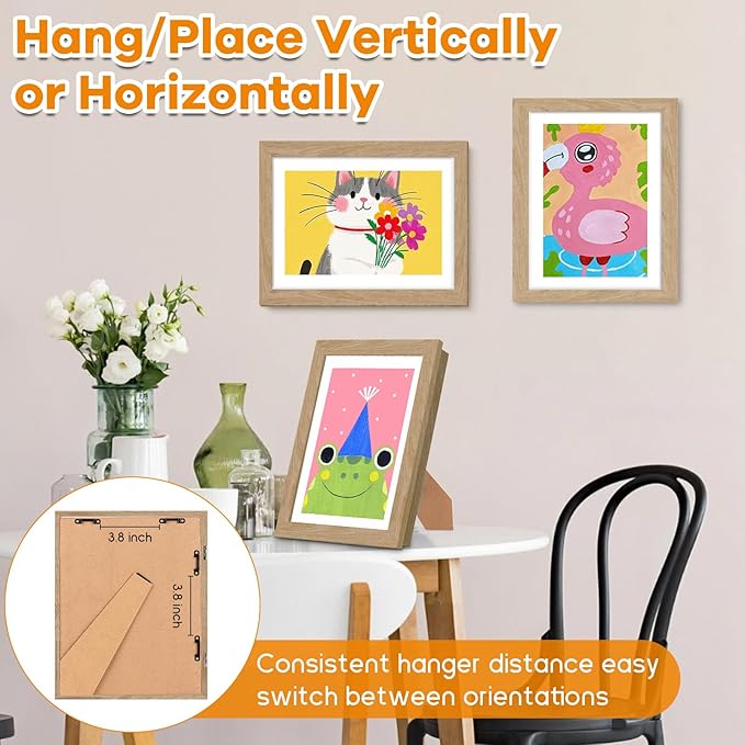 2 Pack Kids Artwork Frames Changeable 10 x 12.5 Inch Children Art Projects Kids Art Frames Front Opening Picture Display Frame, Wood