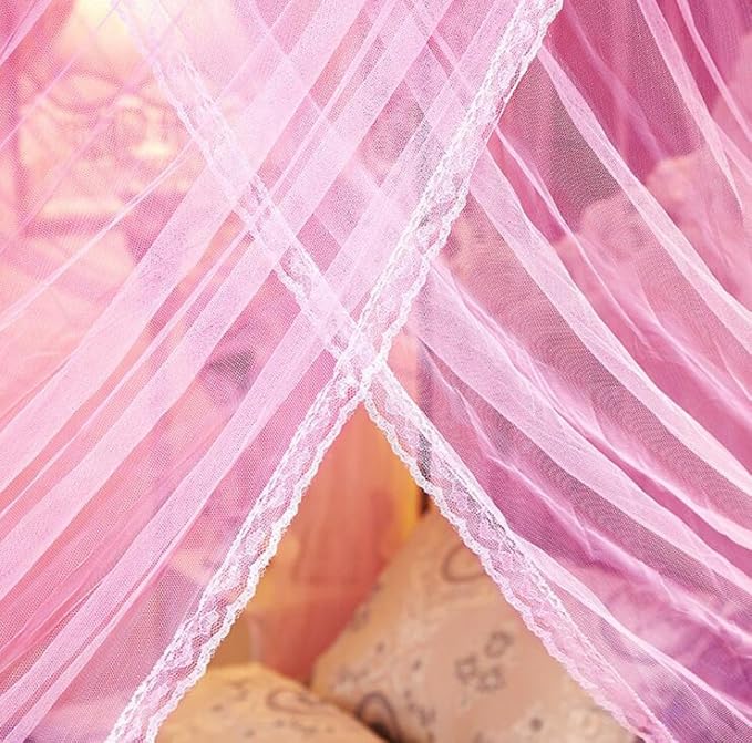 4 Corners Canopy Bed Curtains Princess Bed Curtain Canopy Mosquito Netting Canopies (Twin, Pink)