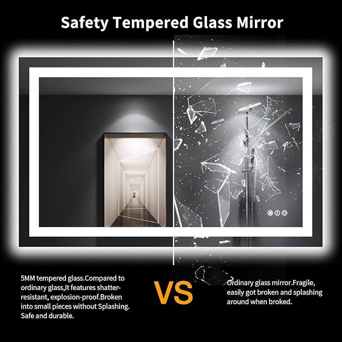 LOAAO 48"X30" LED Bathroom Mirror with Lights, Anti-Fog, Dimmable, Backlit + Front Lit, Lighted Bathroom Vanity Mirror for Wall, Memory Function, Tempered Glass, Shatter-Proof, ETL Listed
