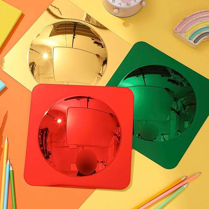 Geiserailie 3 Pcs Christmas Sensory Wall Mirror Acrylic Bubble Mirror Toys for Classroom Calming Corner Items - Sensory Room Have Visual, Tactile Stimulation (6 x 6 Inch,Red,Yellow,Green)