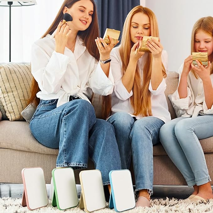 12Pcs Desktop Makeup Mirror 7.87inch Small Vanity Mirror with Stand, 90°Adjustable Portable Foldable Makeup Mirrors for Vanity Table, Office, Travel(4 Color)