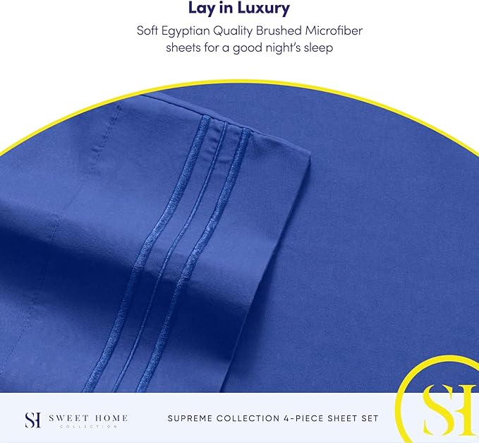 Full Size Sheet Sets - Breathable Luxury Sheets with Full Elastic & Secure Corner Straps Built In - 1800 Supreme Collection Extra Soft Deep Pocket Bedding Set, Sheet Set, Full, Royal Blue