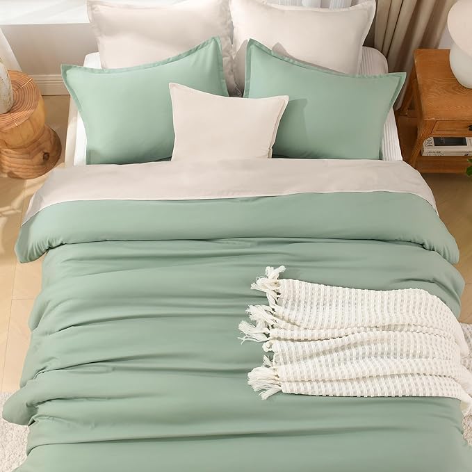 Litanika Queen Comforter Set Sage Green, 3 Pieces Lightweight Comforters Queen Size Solid Bedding Comforters Sets, Down Alternative Comforter Bed Set Quilt Blanket