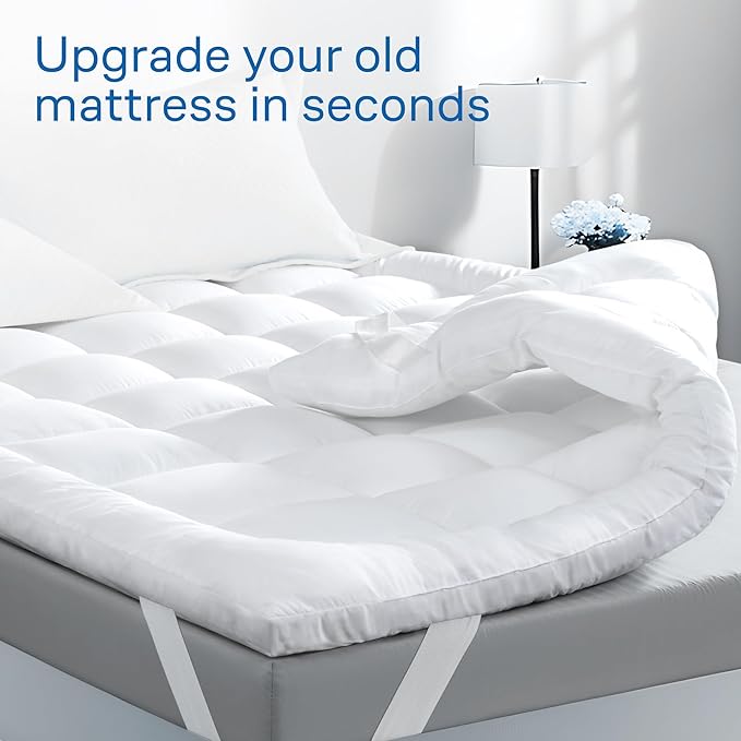 Ultra Soft King Mattress Topper - Cloud-Like Mattress Pad for Back Pain Relief - Breathable Cooling Material for Hot Sleepers