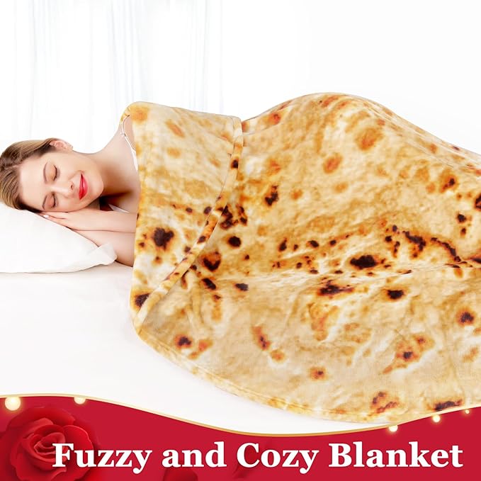 Jorbest Burritos Tortilla Throw Blanket Birthday Gifts for Adult and Kids, Realistic Tortilla Food Blanket Funny Gifts for Women Men Teen Mom Dad, 285 GSM Soft Flannel Taco Blanket (Tan, 47 inches)