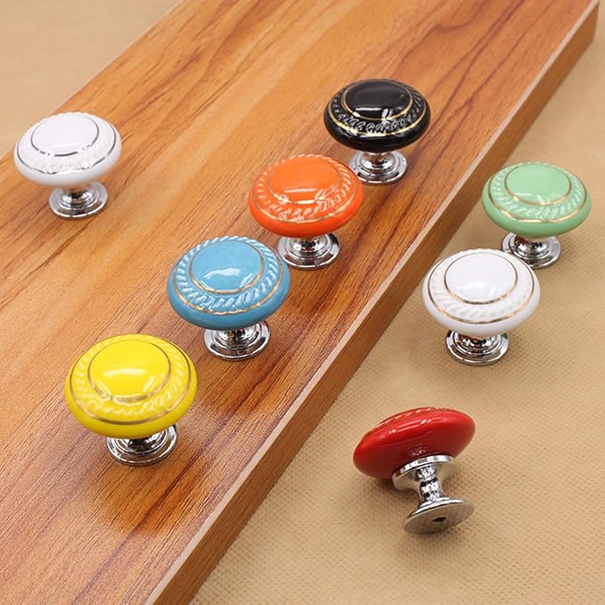 HUAMULAN 15 Pack Ceramic Knob Simple Dresser Kitchen Round Cabinet Pulls,Zinc Alloy Base Cupboard Wardrobe Drawer Door Handles,3 Size Screws