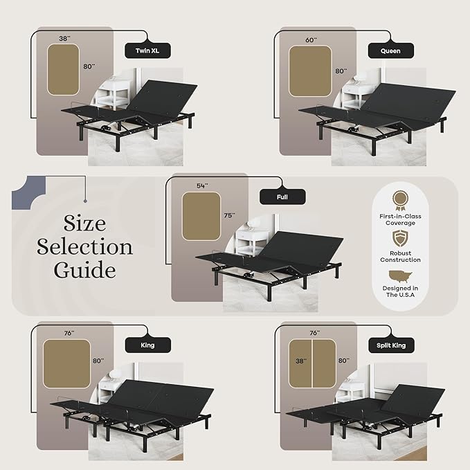 Sven and Son Essential Adjustable Bed Base (Frame Only), Easy Assembly, Head and Foot Lift, Memory Positions, Zero Gravity, Wireless Remote - Full