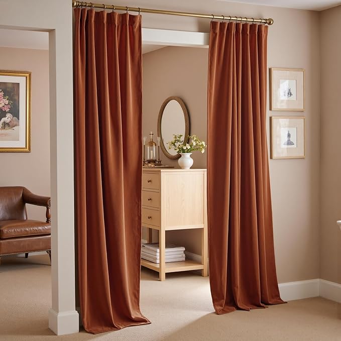 Lazzzy Velvet Blackout Curtains Thermal Insulated Room Window Drapes Super Soft Luxury Curtains for Living Room Bedroom Rod Pocket 2 Panels, Burnt Orange, 52" W x 90" L