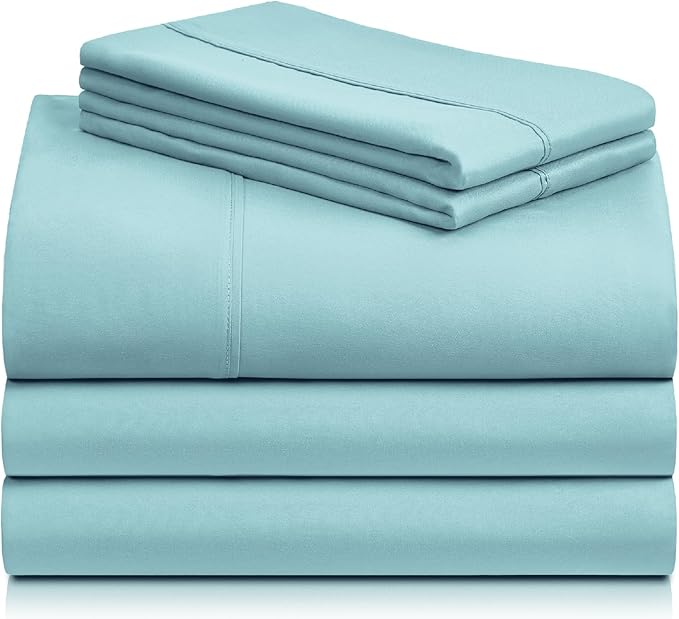 LuxClub 5 PC Split King Sheet Set, Breathable Luxury Bed Sheets, Deep Pockets Wrinkle Free Cooling Sheets Machine Washable Hotel Bedding Silky Soft - Aqua Split King