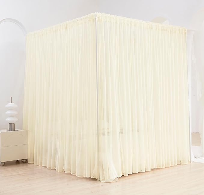 Akiky Ivory Canopy Bed Curtains with Lights 8 Panel Canopy Curtains Drapes for Full Queen Size Bed Large Rod Pocket Sheer Canopy Bed Drapes