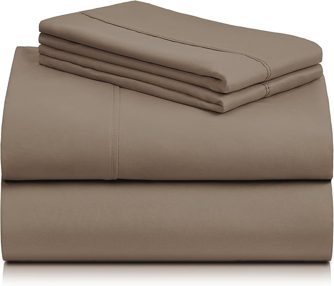 LuxClub 4 PC King Sheet Set, Deep Pockets Wrinkle Free Cooling Bed Sheets Hotel Bedding for Women, Men, Kids & Teens, Includes 1 Fitted Sheet, 1 Flat Sheet and 2 Pillowcases - Silky Soft Dark Khaki