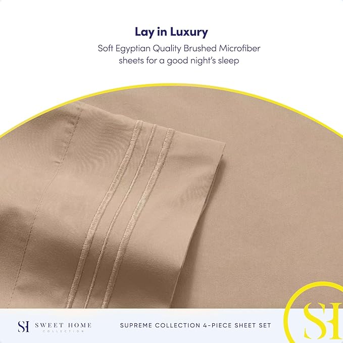 Twin XL Sheets - Breathable Luxury Sheets with Full Elastic & Secure Corner Straps Built In - 1800 Supreme Collection Extra Soft Deep Pocket Bedding Set, Sheet Set, Twin XL, Taupe