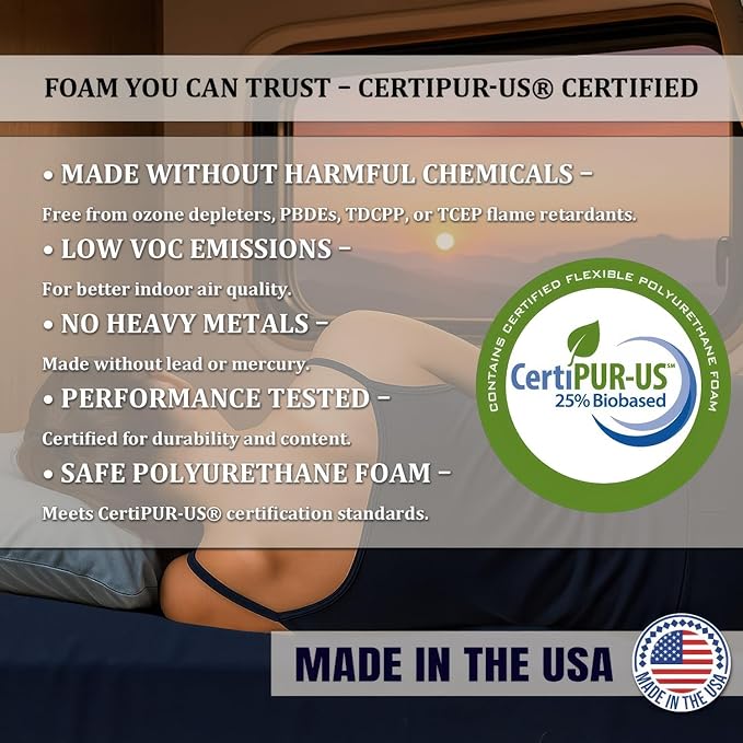 Foamma 6” x 32” x 75” Water Resistant RV Bunk Mattress, Firm High Density Foam, Comfortable and Durable Polyester Cover, Truck, Camper, Travel Trailer, Made in USA!