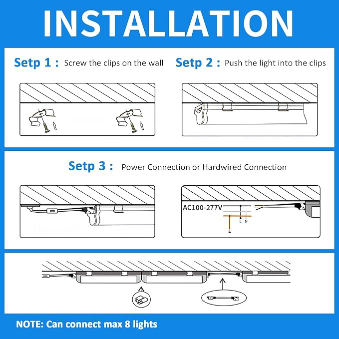 CNSUNWAY LED Shop Light 2FT, 20W 3000LM, 3000K Warm White, T8 LED Tube Lights, Ceiling and Utility Shop Lights, Linkable Light Fixture for Room, Garage, Workbench, ETL Listed (Pack of 2)