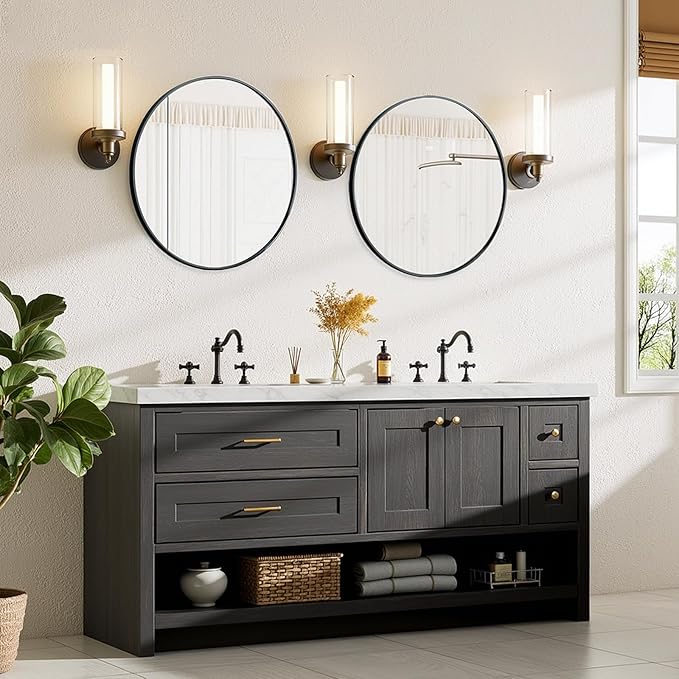 Sweetcrispy Round Bathroom Mirror 30 Inch Black Metal Framed Wall Mounted Circle Vanity Mirror for Bathroom, Bedroom, Living Room, Entryway, Anti-Rust, Modern Decorative, Hanging or Leaning