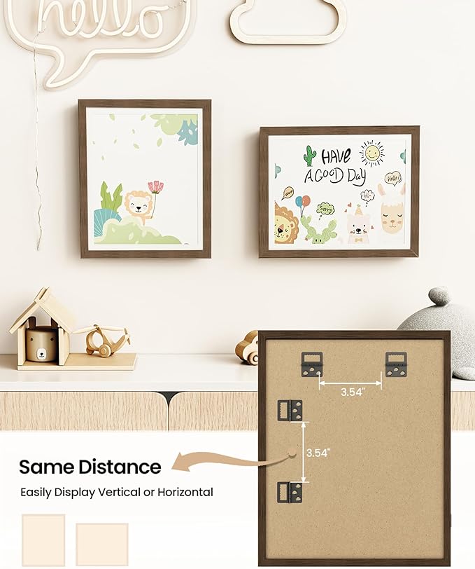BAIJIALI Brown Art Frames for Kids Artwork - Front Opening Holds 150 Drawings, 3D Crafts - 3 Packs 8.5x11 with mat or 9x12 without Mat