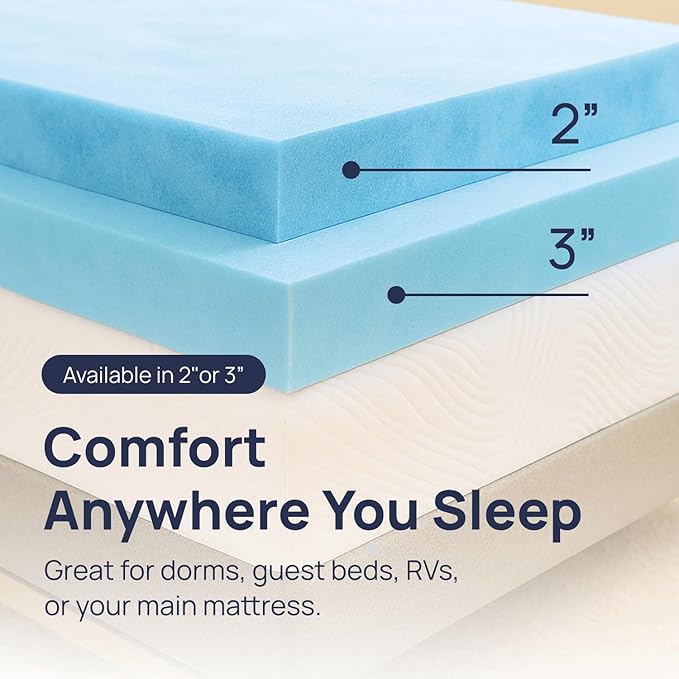 Sure2Sleep Gel Swirl Memory Foam Mattress Topper - 2 Inch, Pressure Relieving, Cooling Comfort - Made in The USA & CertiPUR-US Certified - Softens Firm Beds and Extends Mattress Life - Queen Size