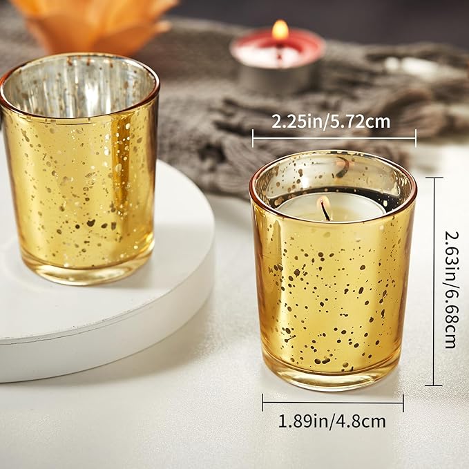 Gold Votive Candle Holders Set of 24 - Speckled Mercury Gold Glass Candle Holder Bulk - Ideal Fall Decor for Boho Wedding Centerpiece Table,Halloween & Thanksgiving Decorations Indoor