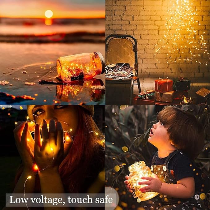 Sanniu Led Fairy Lights Battery Operated, 4 Packs Mini Battery Powered Copper Wire Starry String Lights for Christmas,Bedroom, Parties,Wedding,Indoor,Home Decoration (5m/16ft Warm White)