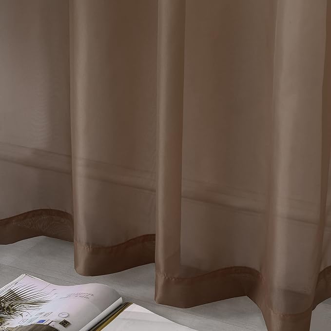 DUALIFE Chocoalate Brown Sheer Curtains 108 Inches Long Voile Panels Drapes Grommet Curtain Sheers for Living Room Transparent Bedroom Light Filtering Window Treatments 2 Panels 52x108 Inch Dark Brown
