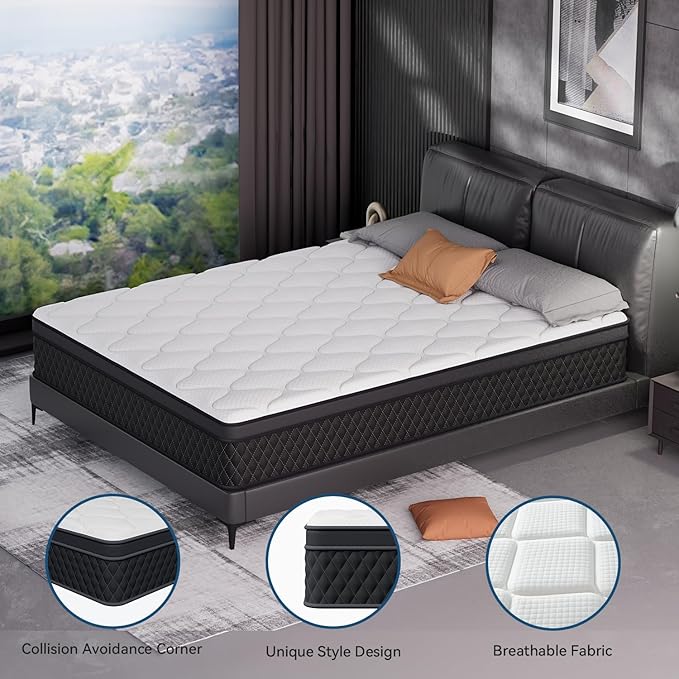 ELEMUSE Queen Mattress, 10 Inch Hybrid Memory Foam Mattress in a Box, Pressure Relieving Comfort, Individual Pocket Springs for Motion Isolation, Medium Firm, CertiPUR-US Certified, Fiberglass Free