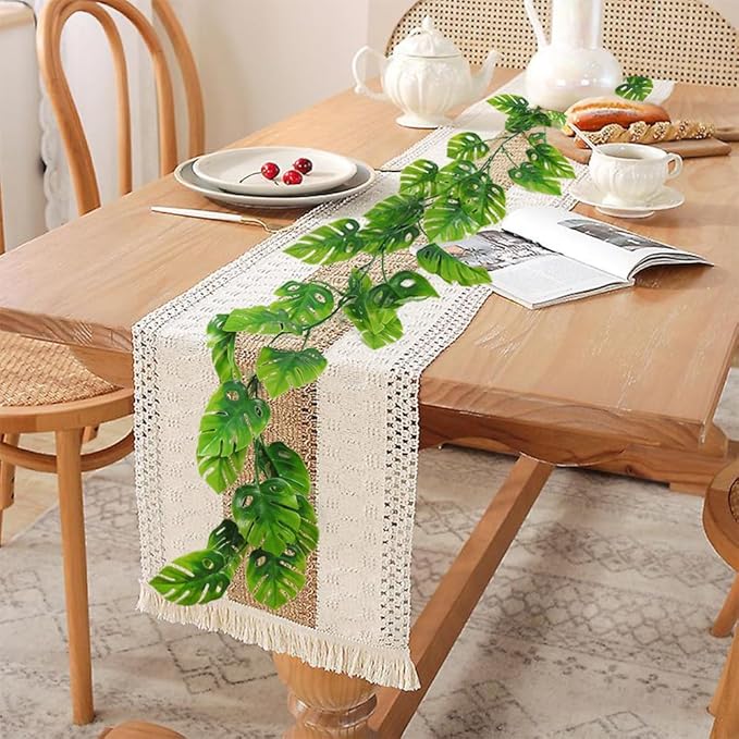 RECUTMS Artificial Monstera Leaves Vines 2Pcs 5.9Ft Fake Tropical Large Palm Leaf Greenery Garland UV Resistant Faux Ivy Rattan for Indoor Outdoor Home Garden Hawaiian Jungle Luau Party Spring Décor