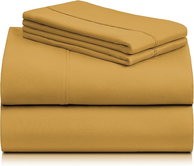 LuxClub 4 PC King Sheet Set, Deep Pockets Wrinkle Free Cooling Bed Sheets Hotel Bedding for Women, Men, Kids & Teens, Includes 1 Fitted Sheet, 1 Flat Sheet and 2 Pillowcases -Medallion Gold