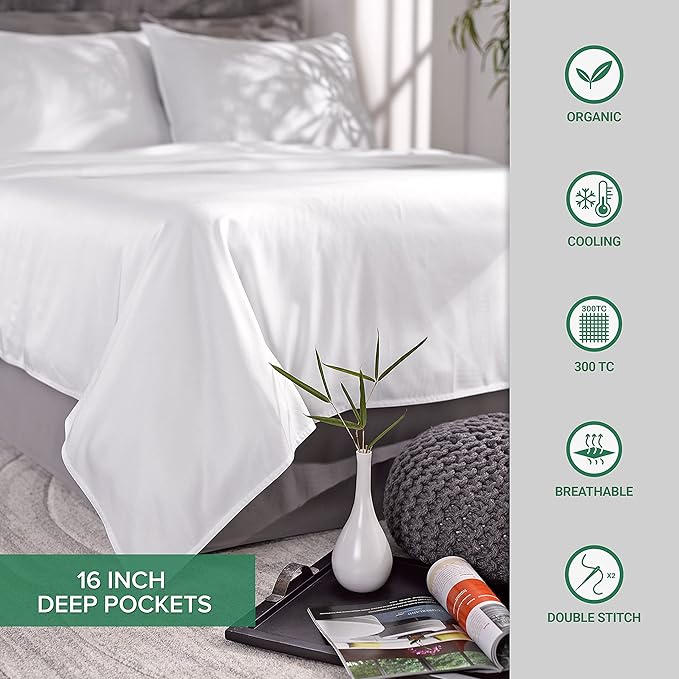 Queen Sheets by Pure Bamboo, Genuine 100% Organic Viscose Derived from Bamboo Bed Sheet Set, Luxuriously Soft & Cooling, Double Stitching, Lifetime Quality Promise (Queen, Stripes)