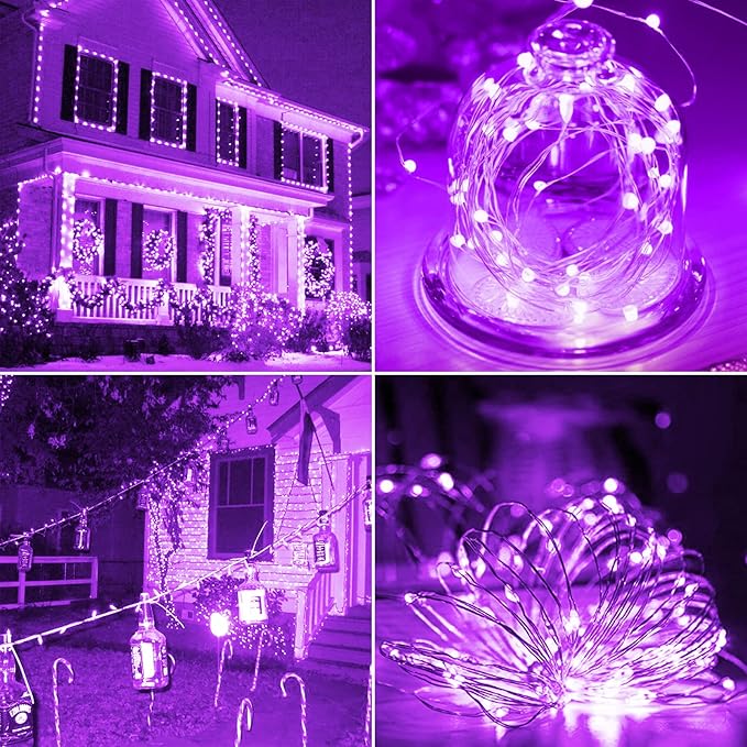 Battery Operated String Lights with Remote Timer - Waterproof, 8 Modes, Purple (16.4ft) for Bedroom, Garden, Party, Xmas Tree, Indoor/Outdoor Decorations