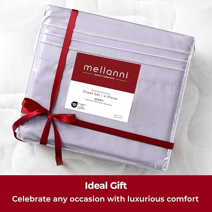 Mellanni Extra Deep Split King Sheets - 5 PC Iconic Collection Bedding - Hotel Luxury, Ultra Soft, Cooling Bed Sheets - Wrinkle, Fade, Stain Resistant (Split King, Lavender)