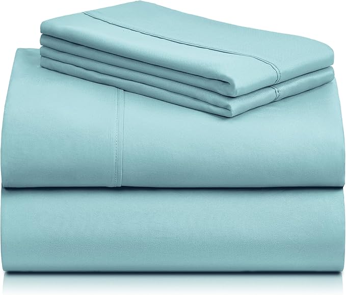 LuxClub 3 PC Sheet Bed Sheets Deep Pockets Wrinkle Free-Kids-Fitted Sheets Machine Washable Hotel Bedding Silky Soft - Aqua Twin XL