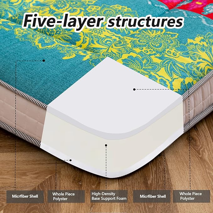 MAXYOYO Full Size Futon Floor Mattress Shikibuton Sleeping Mats for Adults, Floor Futon with High-Density Foam, Portable Mattress for Living Room, Guest Room, Bohemian B