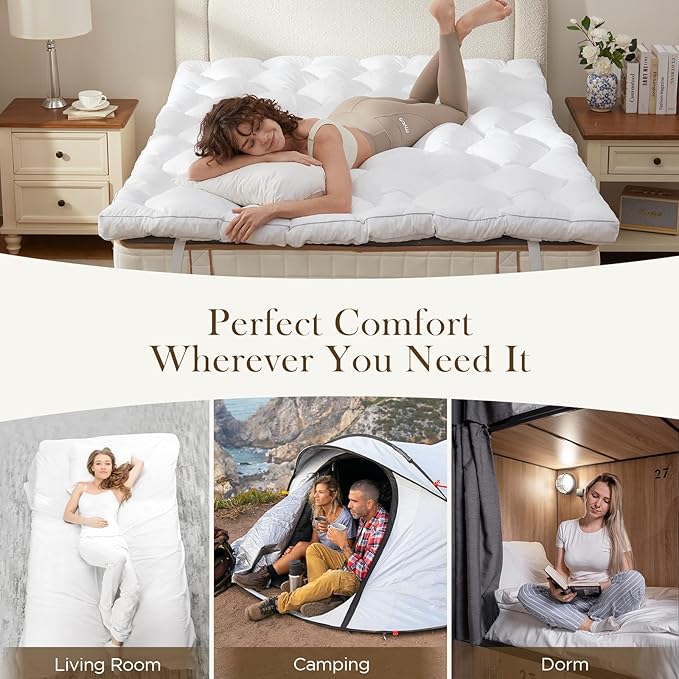 Decroom 3 Inch Memory Foam Mattress Topper Queen Size for Back Pain Relief, Thicked Down Alternative-Lined Mattress Pad,Filled with Breathable & Soft Memory Foam Pillow Top, 80x60x3 Inch