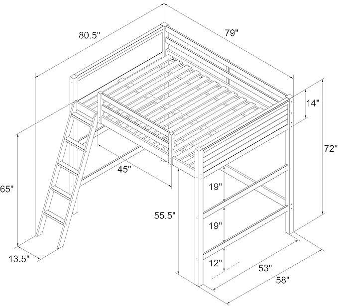 DHP Denver Full Size Loft Bed, Blue - Kids Loft Bed with Desk, Play Area, and Guardrails