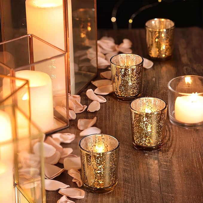 LETINE Gold Votive Candle Holders Set of 36 - Speckled Mercury Gold Glass Candle Holder Bulk - Ideal Fall Decor for Boho Wedding Centerpiece Table,Halloween & Thanksgiving Decorations Indoor