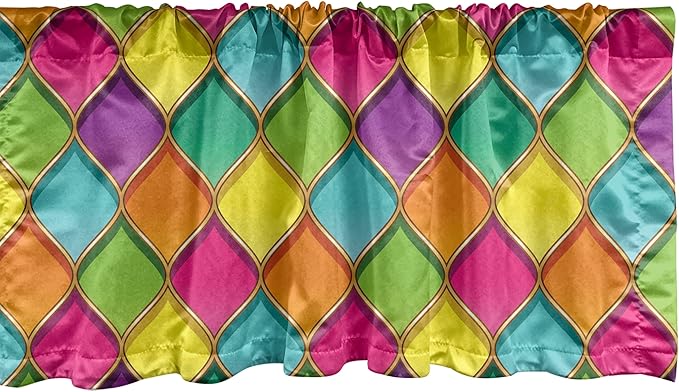Ambesonne Geometric Window Valance, Vivid Colored Stained Glass Style Pattern Wavy Lines Curves Oval Shapes Modern, Curtain Valance for Kitchen Bedroom Decor with Rod Pocket, 54" X 18", Multicolor