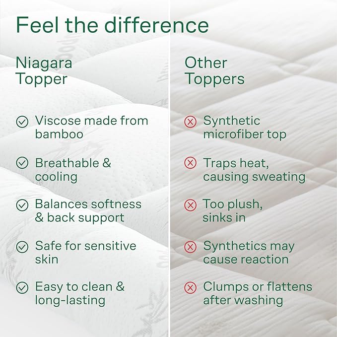 Ultra Soft Queen Size Mattress Topper - Viscose Made from Bamboo Pillow Top Mattress Pad for Back Pain Relief - Naturally Cooling for Hot Sleepers, White